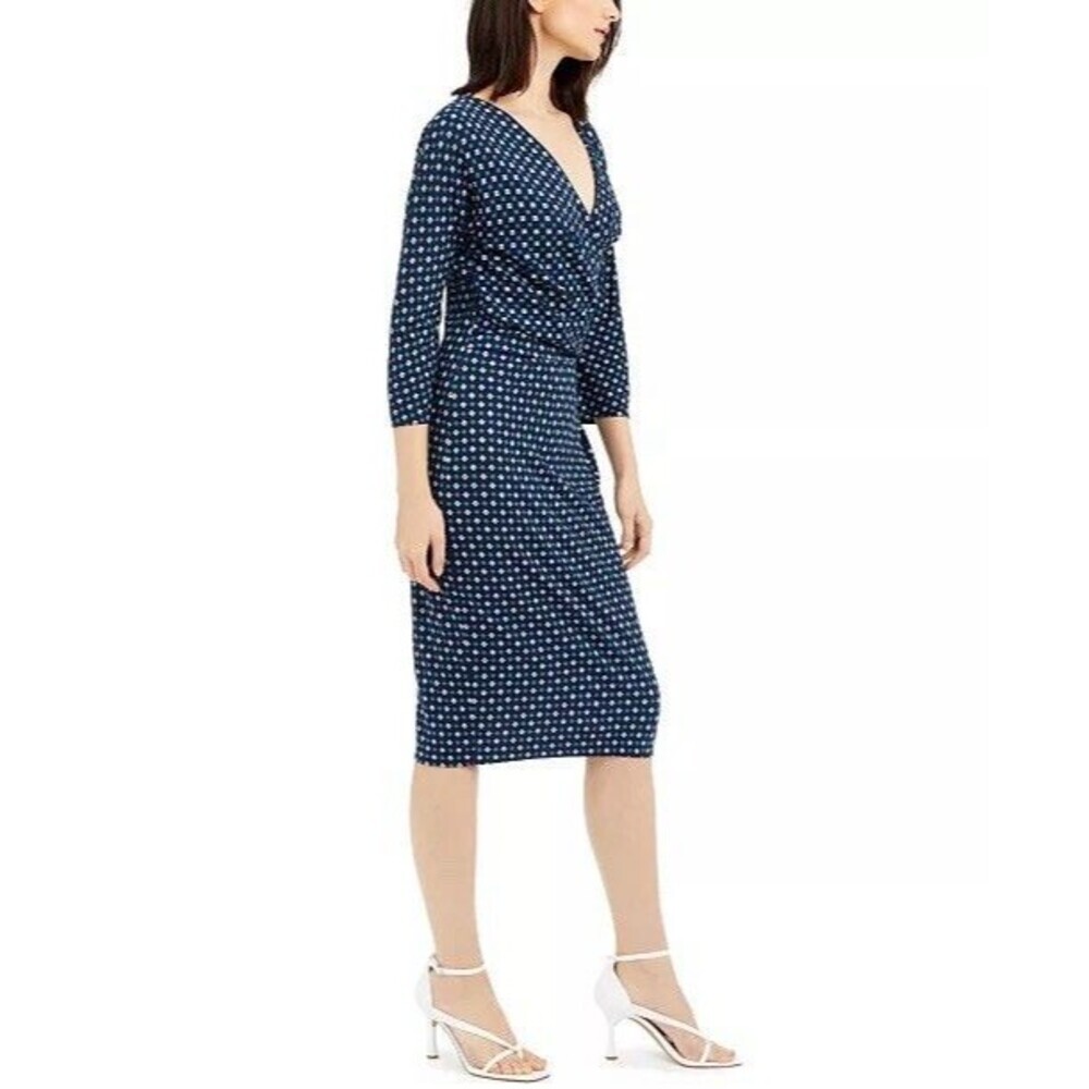 Weekend MaxMara Women's MEDIUM Estri Printed Wrap Dress‎ Sheath Navy Geometric